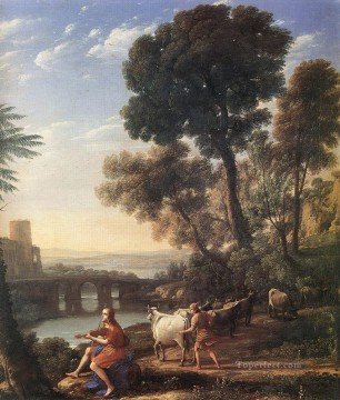 Brook River Stream Painting - Landscape with Apollo Guarding the Herds of Admetus Claude Lorrain stream